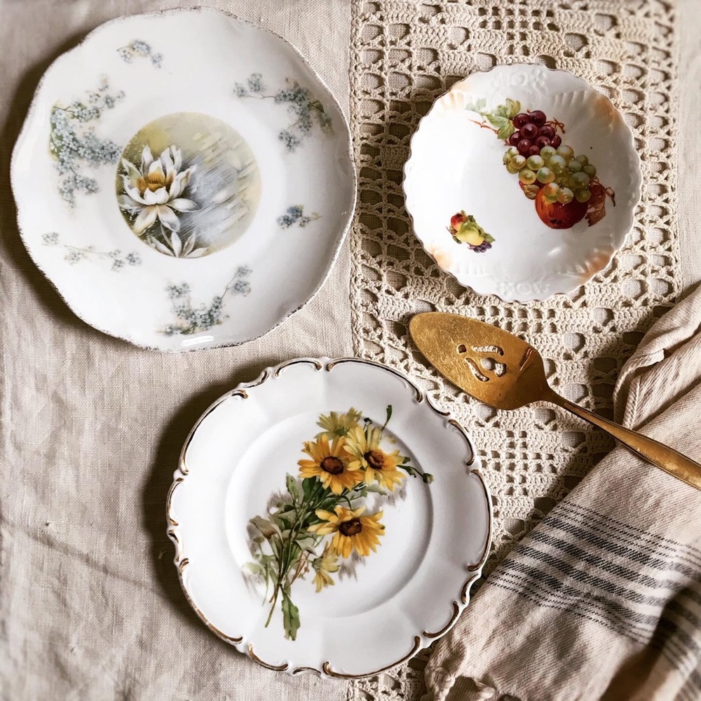 Collection of Antique German Fruit Floral Dishes